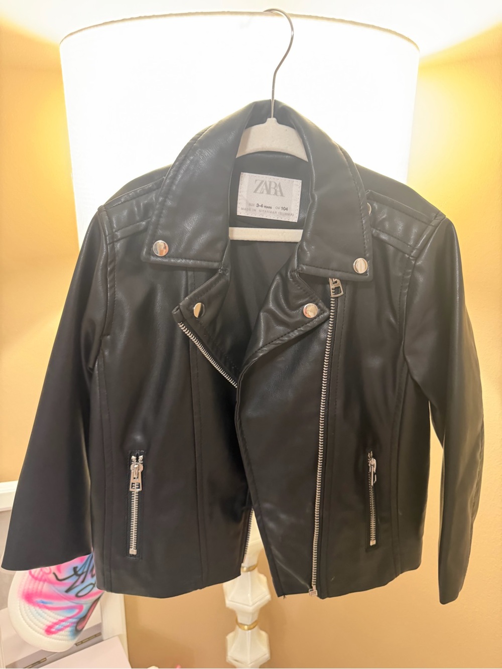 ZARA Black Leather-Look Moto Jacket with Silver Hardware